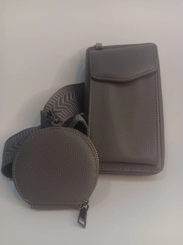 Sac bandoulière téléphone gris avec porte-monnaie amovible