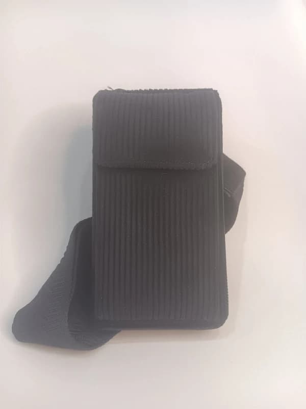 Sac téléphone bandoulière noir en velours côtelé – portefeuille intégré