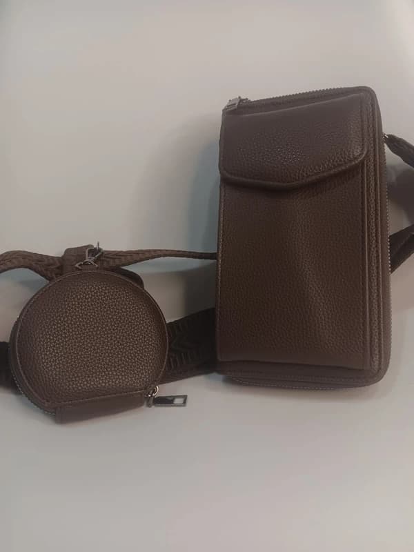 Sac téléphone bandoulière marron avec porte-monnaie rond – portefeuille multifonction