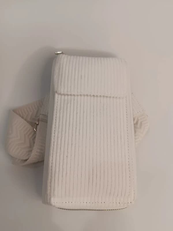 Sac téléphone bandoulière blanc en velours côtelé – portefeuille multifonction