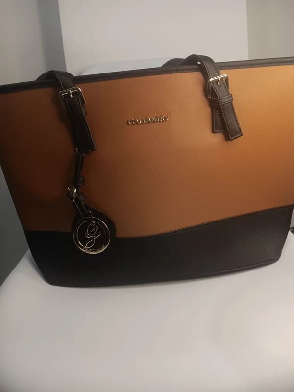 Grand sac cabas Gallantry marron et noir – détails dorés