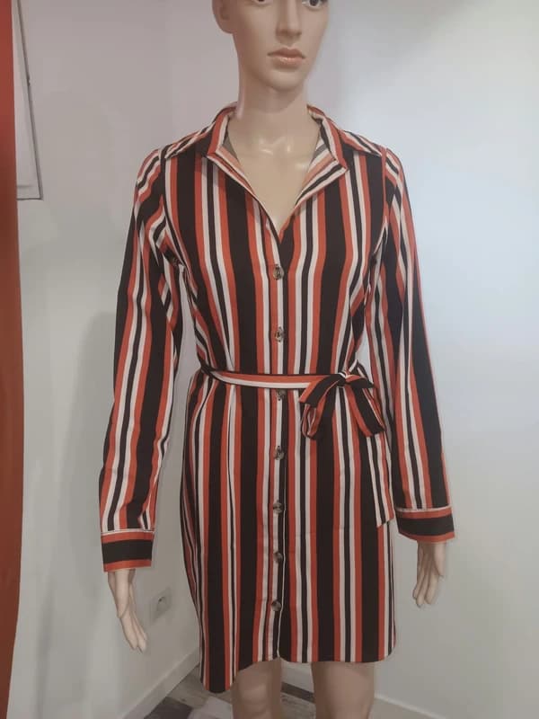 Robe chemise Primark rayée orange noir blanc taille 34
