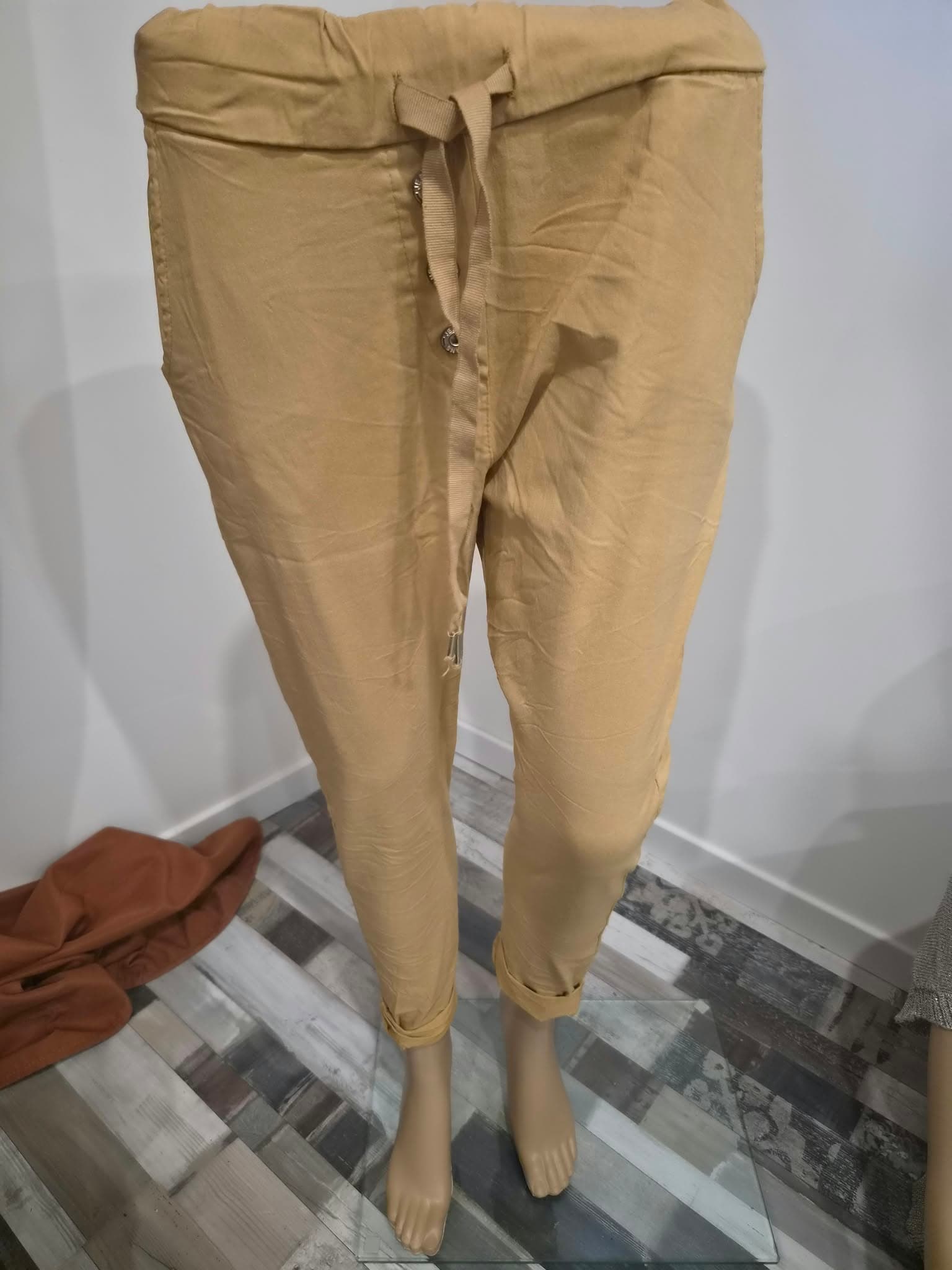 🤎 Pantalon casual beige/camel à taille élastique