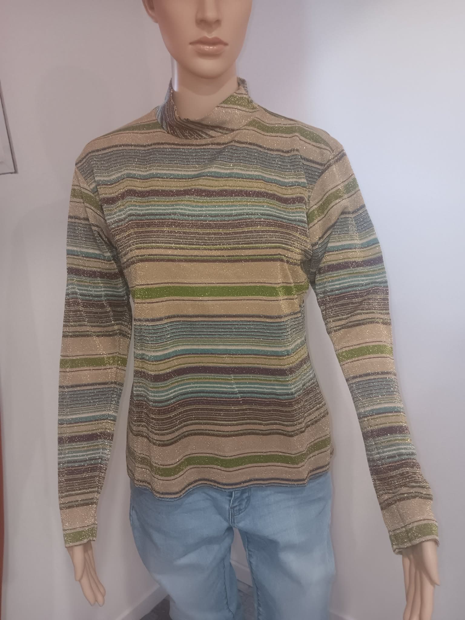 Top brillant APARA rayé multicolore – Taille 46 – Col montant
