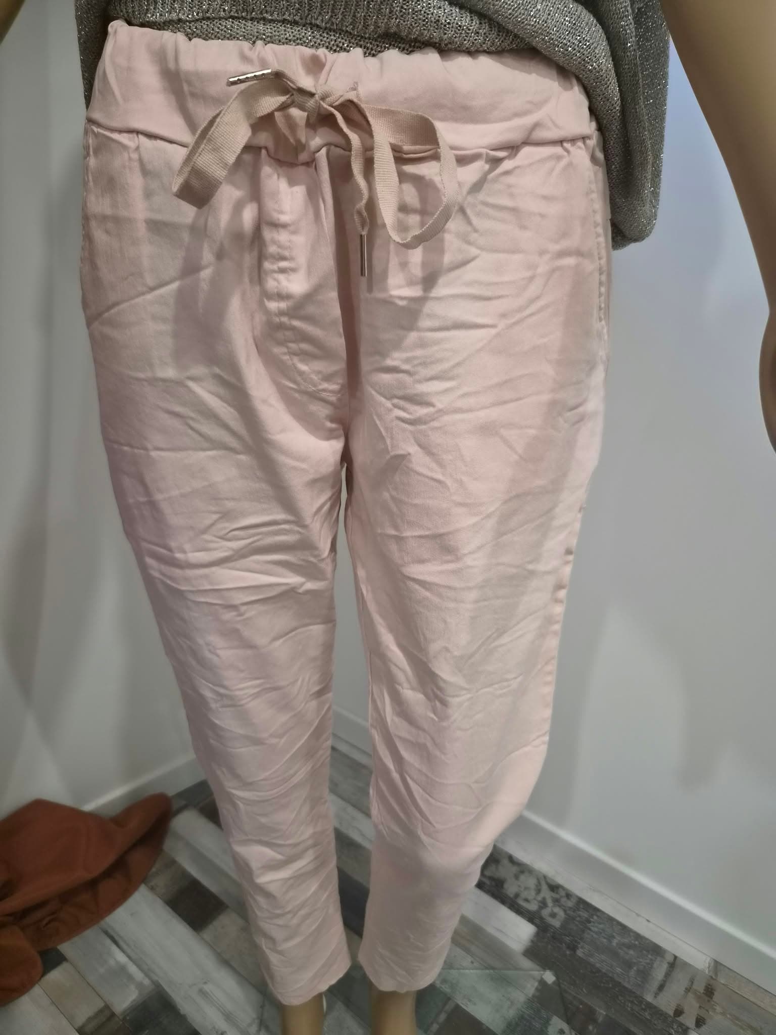 🌸 Pantalon rose poudré casual – taille élastique